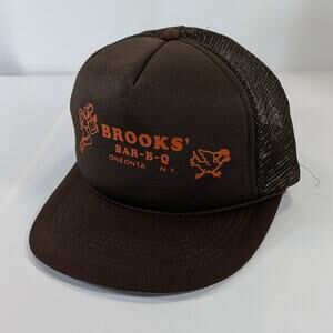 VTG Brooks' Bar-B-Q Oneonta NY Mesh Trucker Snapback Cap Hat BBQ Brown Alfa Bro